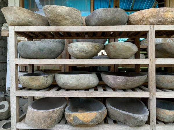 Мебель Бали Куча Горшков Натурального Камня — стоковое фото