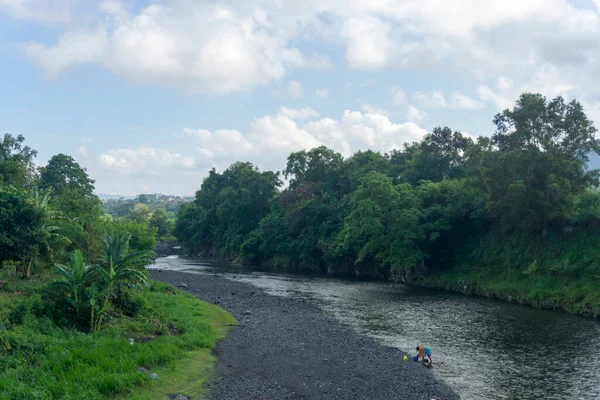 Paisagem Natural Rio Yeh Unda Klungkung Rio Flui Entre Árvores — Fotografia de Stock