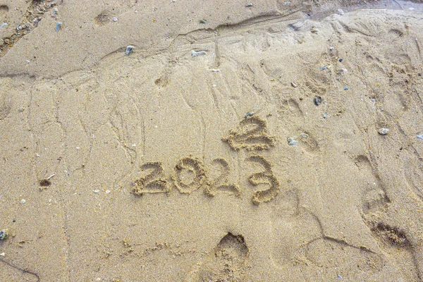 Sand Writing 2023 New Year — Stock Photo, Image