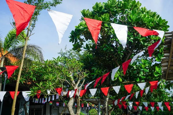 Sanur Denpasar Noviembre 2022 Una Fila Banderas Triangulares Playa — Foto de Stock