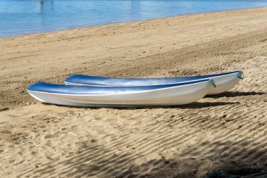 Two surfboards on the beach. Good for surfing sport concept