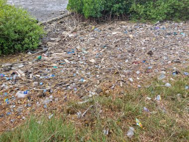 Bima, Batı Nusa Tenggara (7 Aralık 2024): Sahilde çöp. Plaj temizliğinin bir yansıması