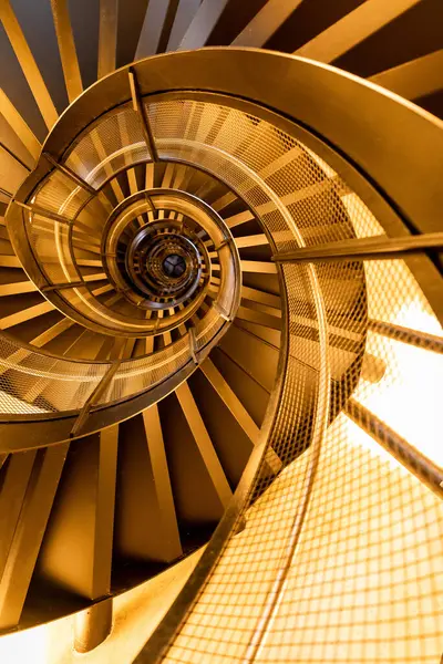 Golden Steel Staircase Spiral Shape Old Building Stock Image
