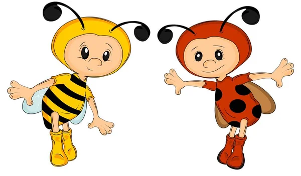穿着蜜蜂和瓢虫服装的孩子 — 图库照片