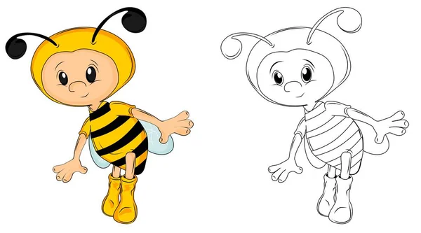 child in costume of bee and coloring bee