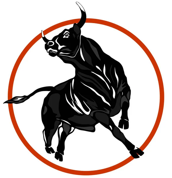 Μαύρος Ταύρος Στην Κόκκινη Στρογγυλή Πινακίδα — Φωτογραφία Αρχείου