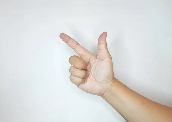 hand showing fingers and thumb on white background