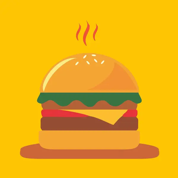 burger fast food icon in flat style, isolated on a yellow background