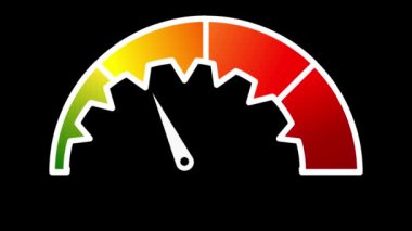 Siyah arkaplanda hız göstergesi animasyonu. Kilometre hareketi grafiksel iş kavramı. Basit canlandırılmış kilometre ölçer.