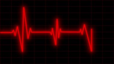 Kalp atışı nabız. Koyu arkaplanda parlak kırmızı kalp kardiyogramı çizgisi. Elektrokardiyogram kalp atışı olduğunu gösteriyor. Kardiyogram, kalp atışı. Hareket grafiği