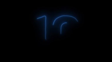 Taslakta neon mavi renkli ve siyah arkaplanda izole edilmiş 10 numaralı animasyon.