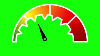 Yeşil ekran arka planında hız göstergesi animasyonu. Kilometre hareketi grafiksel iş kavramı. Basit canlandırılmış kilometre ölçer.