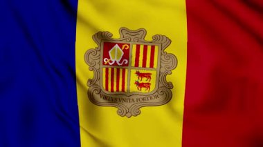 Andorra Rüzgarda Dalgalanan Bayrağı, Şeffaf Alfa Arkaplanda Dalgalanan Direkte Andorra Bayrağı