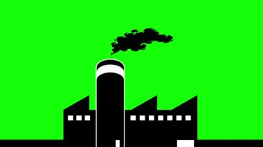 Sanayi dumanı animasyon 2D nesne yeşil ekran arka planda. Co2, 4k, alfa kanalı yayan fabrikalar.