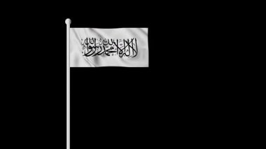 Taliban Dalgalanan Bayrak, Taliban Ulusal Bayrağının Hareket Animasyonu, 4k çözünürlük, siyah arka planda izole