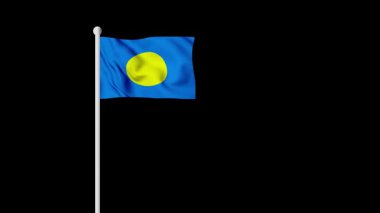 Gerçekçi Palau bayrağı rüzgârda dalgalanıyor. Palau ulusal bayrağı, 4K çözünürlüklü gerçekçi bayrak arkaplanı