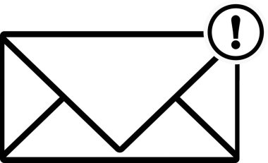 simge uyarı postası, ileti, uyarı zarfı düz biçim simgesi beyaz arkaplanda izole edildi