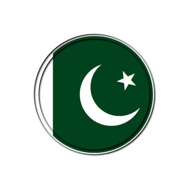 Beyaz arka planda izole edilmiş Pakistan bayrağı ikonu. Pakistan bayrağı daire şeklinde.