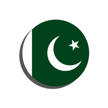 Beyaz arka planda izole edilmiş Pakistan bayrağı ikonu. Pakistan bayrağı gölgeli bir daire içinde