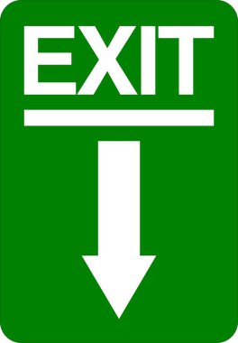 Aşağıya bakan oklu yeşil çıkış işareti. Tahliye güzergahı.