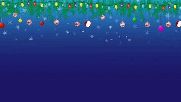 Frohe Weihnachten Grußkarte Mit Tanne Schnee Und Weihnachtskugel Winterurlaub Grußkarte — Stockfoto