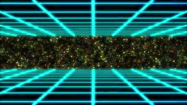 Gelecekçi Neon Gradyan Mavi Izgara Bilim Kurgu Uzay Sentetik Dalga — Stok video