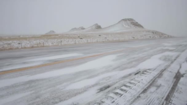 Snow Drifts Rural Highway Blizzard American West Countryside — Stock Video