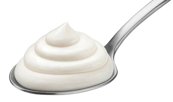 Mayonnaise Spoon Isolated White Background Clipping Path Full Depth Field — Stock Photo, Image