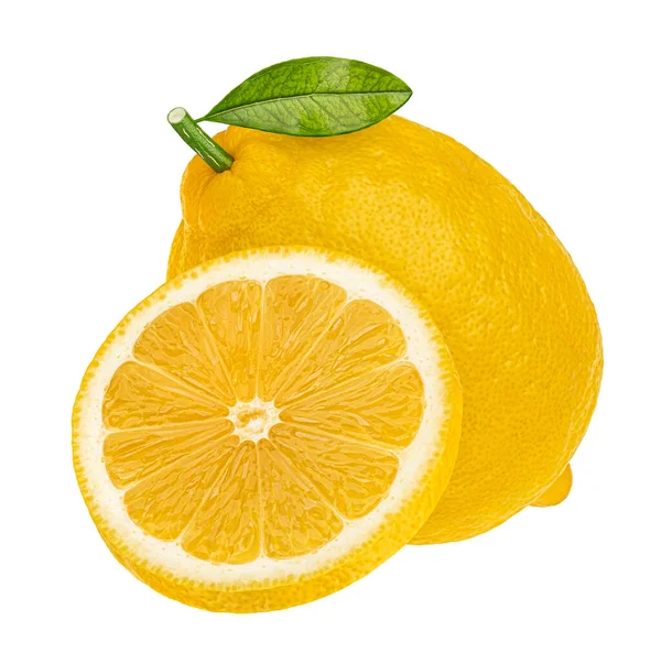 Limone Con Foglia Isolata Fondo Bianco Con Percorso Ritaglio Piena — Foto Stock