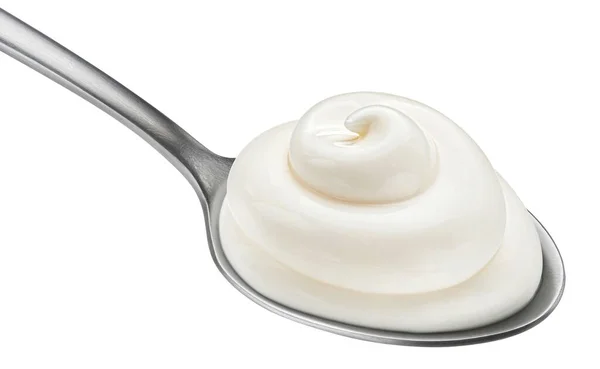 Crème Sure Dans Une Cuillère Isolée Sur Fond Blanc Avec — Photo
