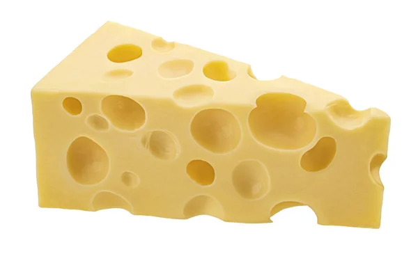 切路径 全场深度 在白色背景上隔离的奶酪三角形 — 图库照片