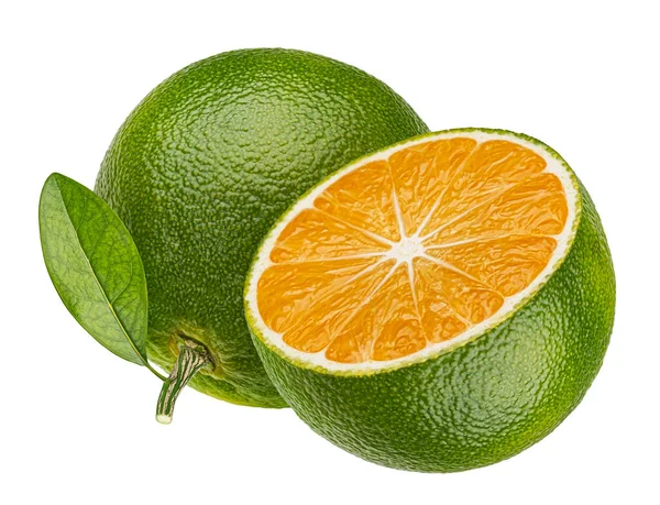 Green Tangerine Isolated White Background Clipping Path — Stock Photo, Image