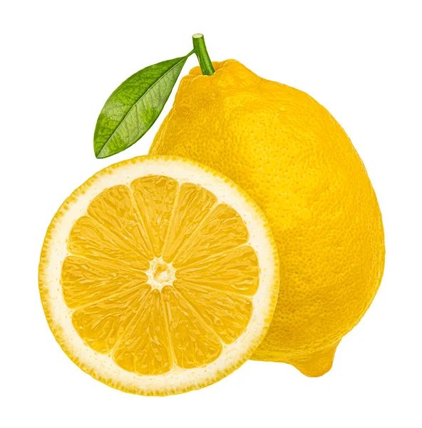 Zitrone Ganz Und Scheiben Geschnitten Isoliert Auf Weißem Hintergrund Mit — Stockfoto
