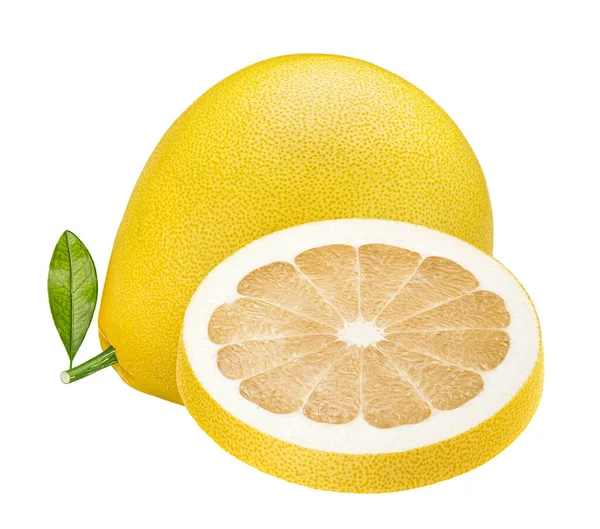 Pomelo Isolated White Background Citrus Fruit Green Leaf Clipping Path — Stock Photo, Image