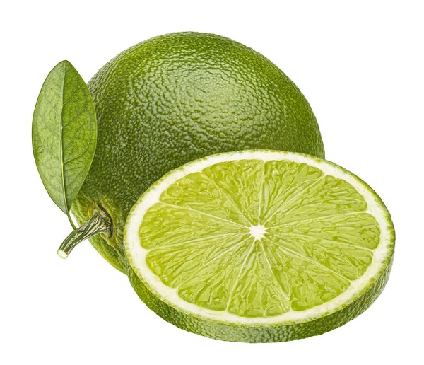 Πράσινα Εσπεριδοειδή Lime Που Απομονώνονται Λευκό Φόντο Μονοπάτι Αποκοπής — Φωτογραφία Αρχείου