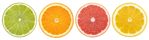 Sbírka Plátky Citrusových Plodů Izolovaná Bílém Pozadí Odstřihovací Pěšinou Pomeranč — Stock fotografie