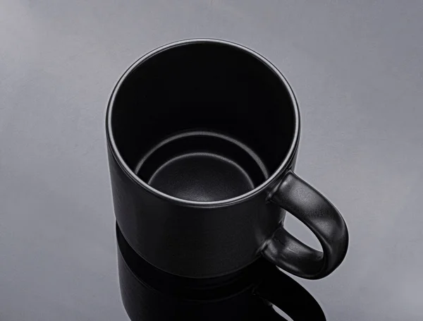 Black Mug Isolated Full Depth Field Black Cup Black Background — Stock Photo, Image