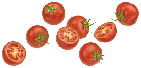 Tomates Cerises Tombantes Isolées Sur Fond Blanc Avec Chemin Coupe — Photo