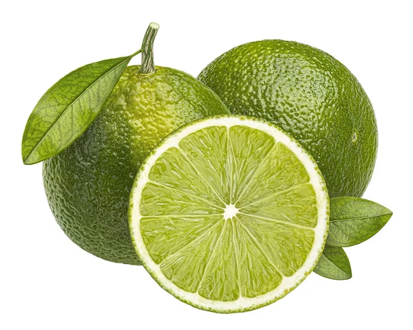 Zelené Citrusové Plody Izolované Bílém Pozadí Výstřižkovou Cestou — Stock fotografie