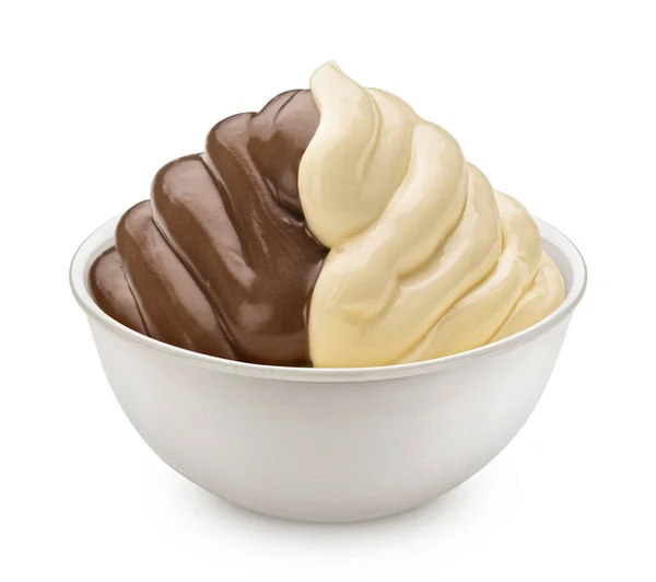 Schokolade Und Vanillemilchcreme Mischung Isoliert Auf Weißem Hintergrund Mit Clipping — Stockfoto
