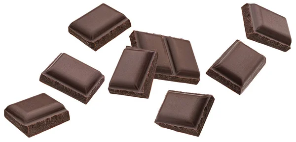Шматочки Темного Шоколаду Ізольовані Білому Тлі Відсічним Контуром — стокове фото