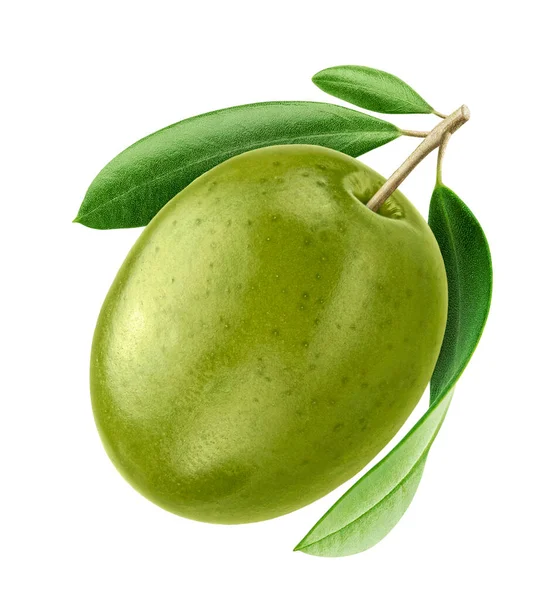 Eine Grüne Olive Isoliert Auf Weißem Hintergrund Mit Clipping Pfad — Stockfoto