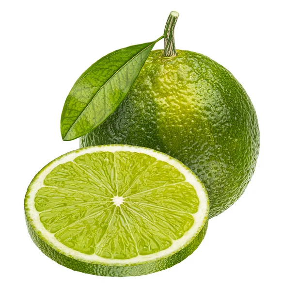 Grön Lime Citrus Frukt Isolerad Vit Bakgrund Med Klippning Väg — Stockfoto