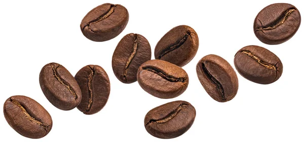 Fallende Kaffeebohnen Isoliert Auf Weißem Hintergrund Mit Clipping Pfad — Stockfoto