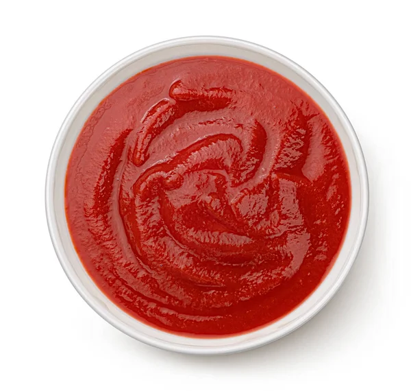 白底番茄酱碗 上视图 — 图库照片
