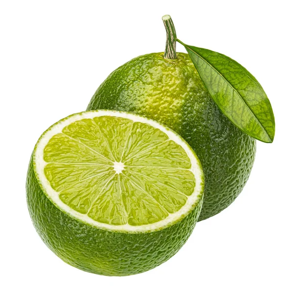 Grön Lime Isolerad Vit Bakgrund Med Urklippsbana — Stockfoto