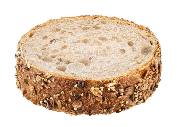 Kawałek Chleba Żytniego Pełnoziarnistego Owsem Nasionami Lnu Tosty Wiejskie Izolowane — Zdjęcie stockowe