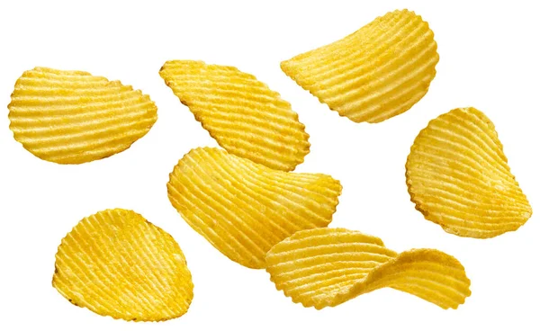 Ridged Chips Isolerad Vit Bakgrund Med Klippbana — Stockfoto