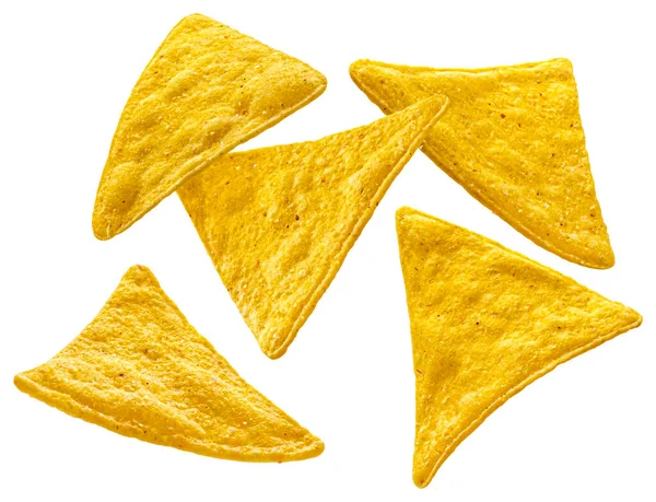 Corn Chips Mexican Nachos Isolated White Background Clipping Path — Fotografia de Stock