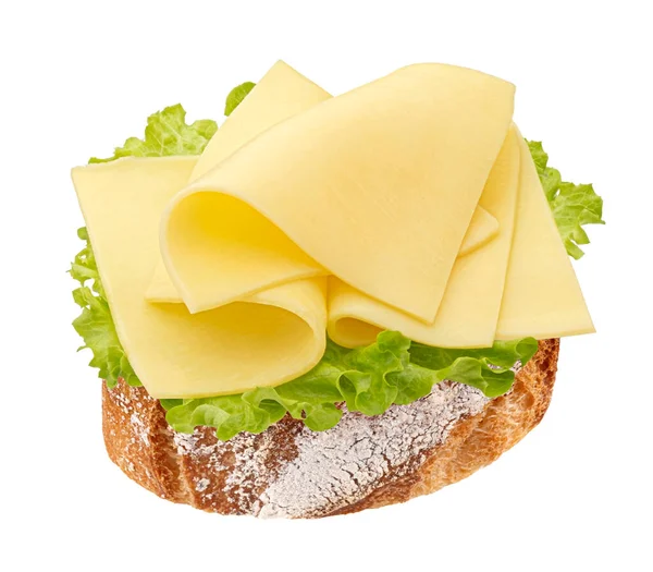 Sandwich Queso Rodajas Gouda Pedazo Pan Con Hojas Lechuga Aisladas —  Fotos de Stock